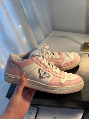 Prada Pink and White Leather Low-Top Sneakers